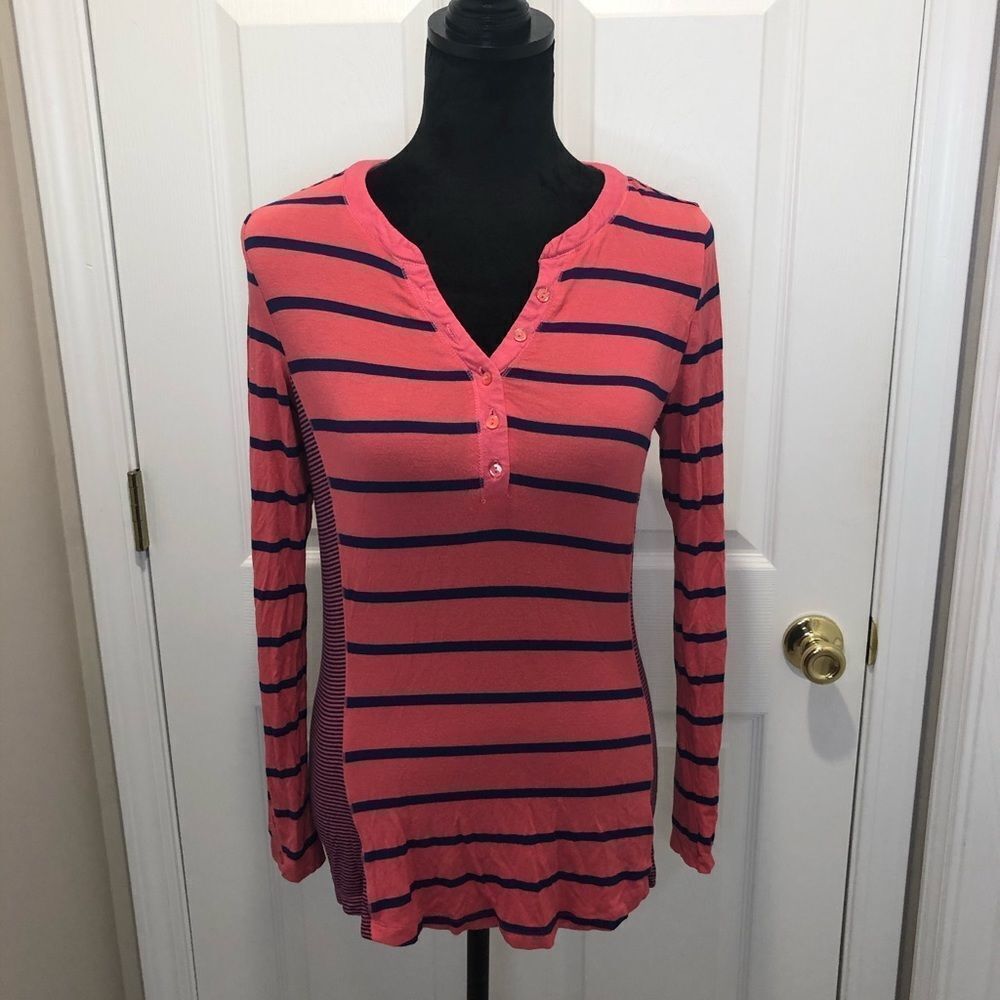 Green Source long sleeve pink blue stripe shirt